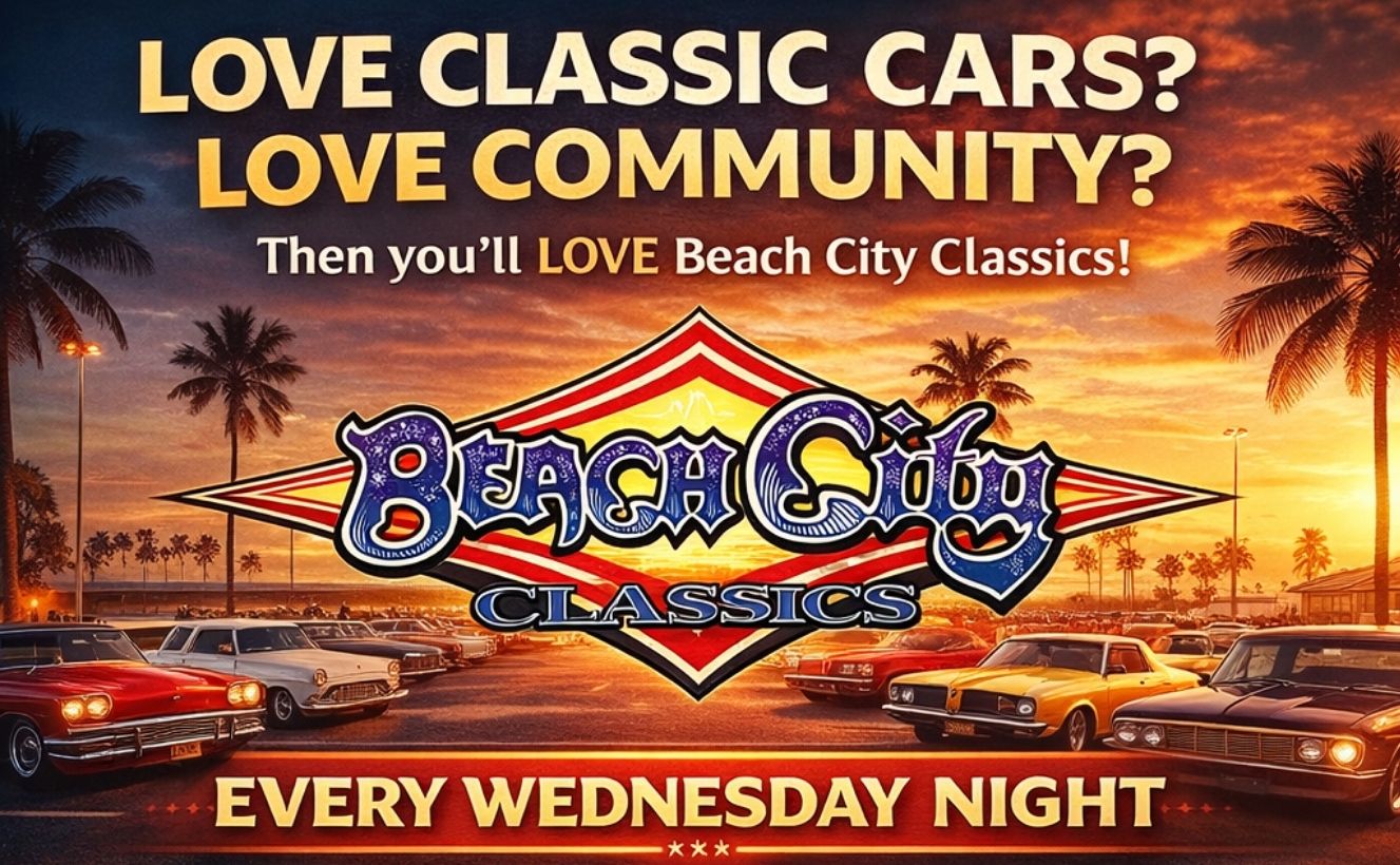 Beach City Classics Wednesday night meetup event partial flyer